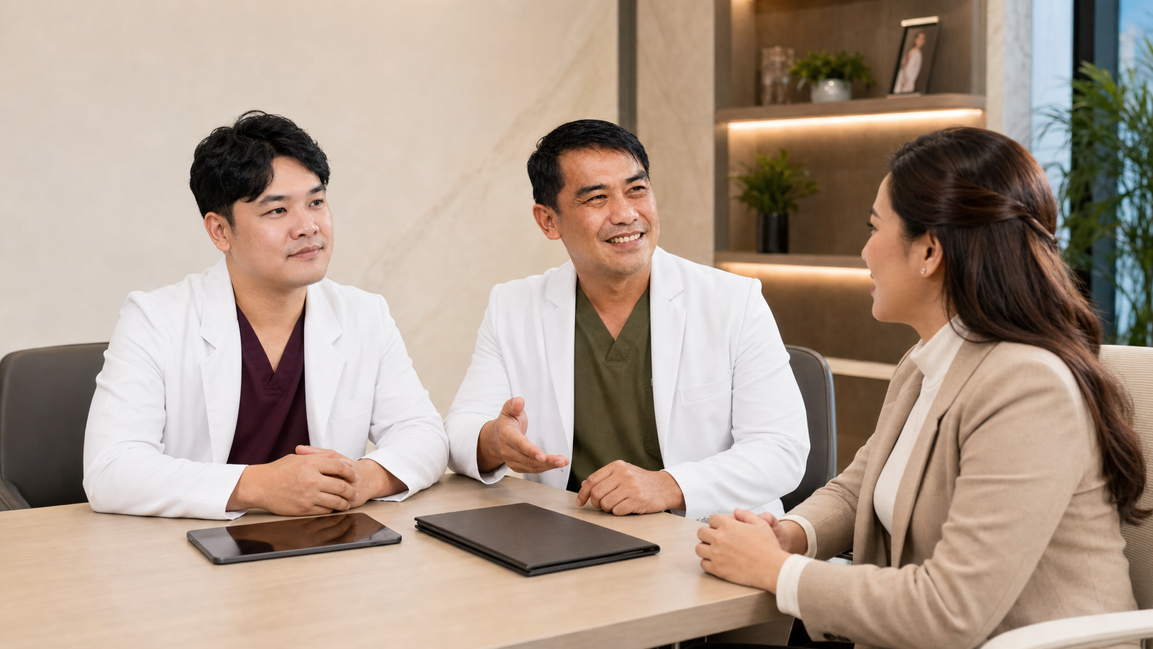 Dr. Silvernic Diesmos and Dr. Ferdinand Ben Pekas consulting with an adult patient